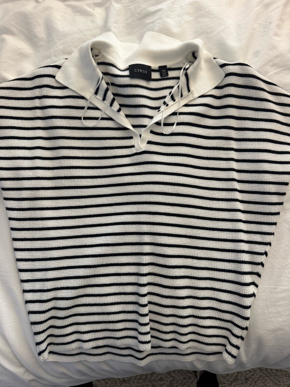 Cyrus Black & White Striped Knit Polo